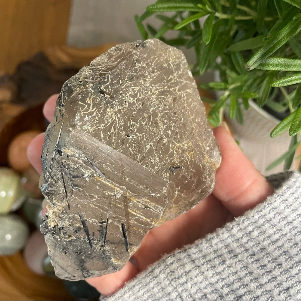 Natural Stone with Unique Patterns. 
Large smoky quartz etched with tourmaline